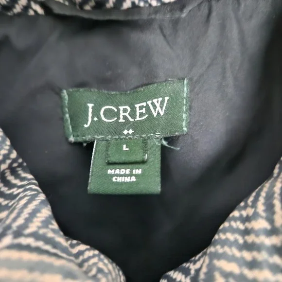 J Crew Quilted Puffer Vest Women L Down Blend Black Gray Herringbone Chevron - Picture 5 of 5